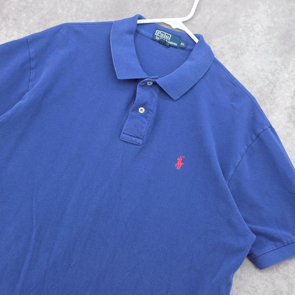 Polo Ralph Lauren Pique Polo Shirt Mens XL Blue Short Sleeve Cotton Red Pony
